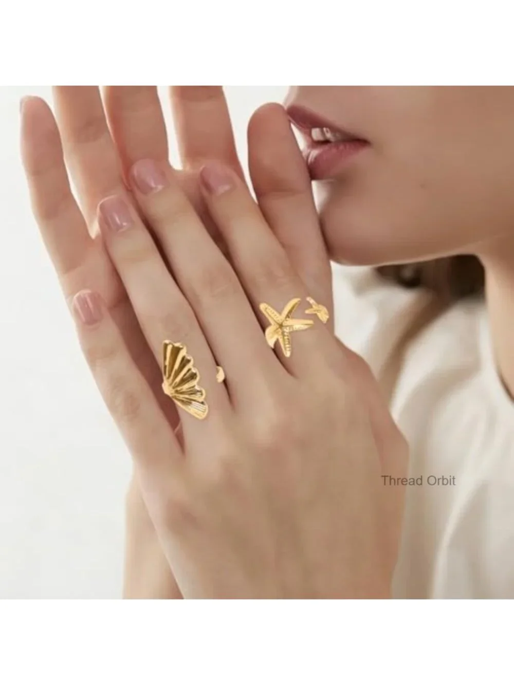 6pcs Gold Seashell Rings Stacking Starfish Wave Beach Jewelry Set